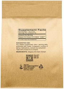 PURE ORIGINAL INGREDIENTS Slippery Elm Powder (4oz) Pure & Natural, Vegan, Gluten-Free