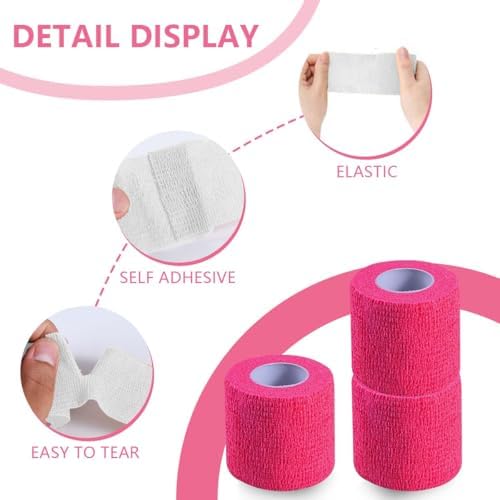 KISEER 15 Pack 2 Inch x 5 Yards Pink Self Adhesive Bandage Breathable Cohesive Bandage Wrap Rolls Elastic Self-Adherent Tape for Stretch Athletic, Sports, Wrist, Ankle