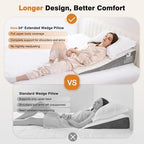 Vekkia 34" Extra-Long Wedge Pillow, Back & Arm Support, Bed Wedge Pillow for Sleeping After Surgery, Acid Reflux, Snoring Relief, Removable Washable Cover & Double Side Pockets, 7.5" Height