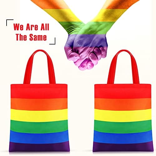 Buryeah 3 Pcs 15'' x 16'' Rainbow Color LGBT Pride Month Tote Bags Bulk with Handles Rainbow Canvas Shopping Bags Equality Right Canvas Handbag Lgbtq Pride Gifts Accessories