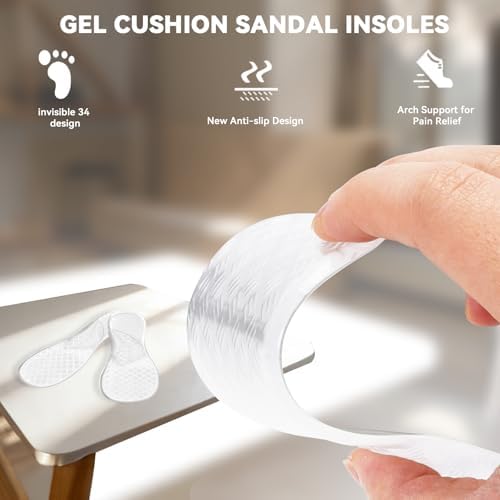 Arch Support Sandal Inserts for Flat Feet, Gel 3/4 Invisible High Heel Insoles Women, Adhesive Hell Inserts for Dress Shoes Pain Relieve, New Anti-Slip, 2 Clear, 5-7