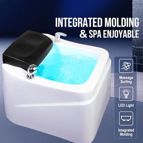 Acrylic Pedicure Spa, Foot Massage Tubs with 7 Color LED Lights, Surfing Pedicure Footbath with Black Foot Pads, Adjustable Temperature Bathtub for Home, Salon, Spa