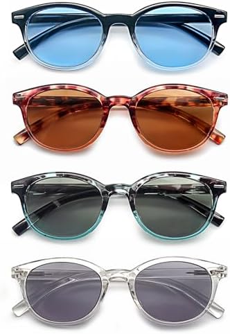 Reading Sunglasses Womens Round Readers Sunglasses +1.50 for Small Head/Petite Face Sun Readers Lightweight&Comfortable Fit 4 Pack