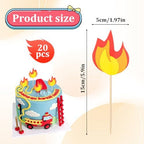Giantree 20 Pcs Fire Truck Cake Topper, Fire Truck Birthday Party Supplies Fireman Cupcake Toppers, Fires Theme Birthday Party Cake Decoration Supplies
