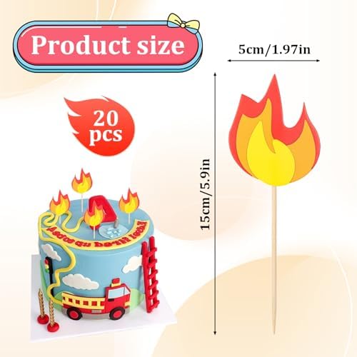 Giantree 20 Pcs Fire Truck Cake Topper, Fire Truck Birthday Party Supplies Fireman Cupcake Toppers, Fires Theme Birthday Party Cake Decoration Supplies