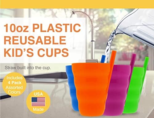 Arrow Home Products Sip-A-Cup with Built-In Straw, 10oz, 4pk - Great for Everyday Use - BPA Free, Made in the USA, Stackable - Purple, Blue, Green, Orange