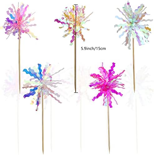 JOGILBOY 10 Pcs Happy Birthday Cake Toppers Foil Firework Cupcake Toppers Sparkle Tinsel Drink Stirrers Flowers Cake Decoration Cocktail Food Fruit Toothpick for Cake Decoration Party Supplies