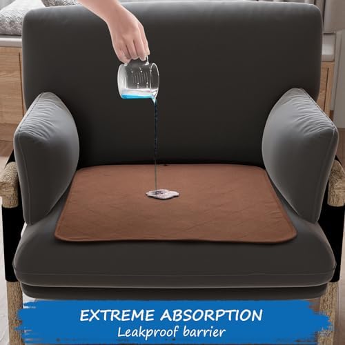 Waterproof Chair Pads for Incontinence Washable, 22" x 21" Under Pads for Adults Washable, 2 Pack Incontinence Chair Pads, Wheelchair Reusable Seat Pads Cover for Men, Women, Adults, Brown