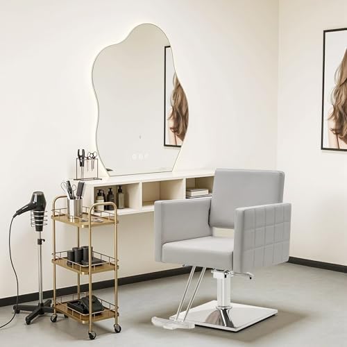 BarberPub Salon Chair for Hair Stylist, Hydraulic Stylist Chair, Adjustable Height, PVC Leather, 360 Degrees Swivel, Barbershop, Home Salon, Adult 8821 (Grey)