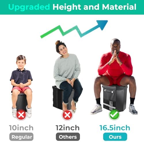 2026 Upgraded XL Portable Toilet for Adults,Tall Camping Toilet with Lid and Convenient Carry Bag, Portable Potty for Camping, Hiking, Car Travel,Truck, RV, Boating, Road Trips, Beach (Black, 16.5''H)