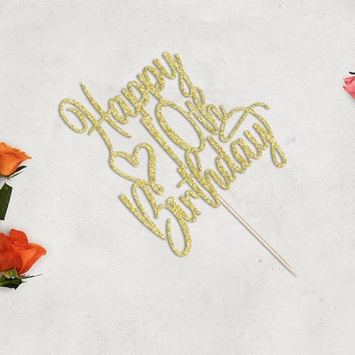 Gold Glitter Happy 10th Birthday Cake Topper - Cheers to 10 Years Cake Topper, 10 & Fabulous Cake Decoration for Hello 10th Birthday Anniversary Party Cake Decorations Supplies