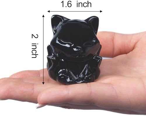 Black Obsidian Nine Tailed Fox Decor,2 Inch Healing Crystals Fox Statue,Lucky Guardian Pocket Fox Figurines as Women’s Gifts,Fox Figurine for Office Home Decor and Ornament.