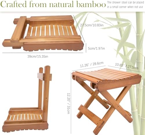 Folding Bamboo Stool for Shower, Leg Shaving and Foot Rest, Natural Bamboo Folding Stool, Folding Bamboo Shower Seat, Fully Assembled, 12 Inch High