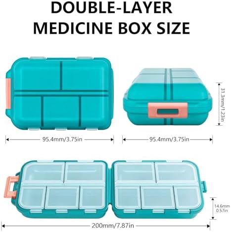 1 PcsPill Organizer for Travel, Double Layer Foldable Weekly Pill Organizers, Medicine Case Pill Box Case Holder with 10 Compartments for Vitamin, Pills, Supplement(Green)