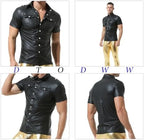 DTODWW Mens Wet Look Undershirt Faux Leather Zipper Shirts Shiny Short Sleeve T-Shirts Slim Fit Muscle Tops Casual Clubwear