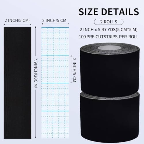 Kinesiology Recovery Tapes, 40 ct Precut Strips, 2 Rolls, Water Resistant, Elastic Athletic Tape for Sports & Weightlifting, Muscle Strain Relief & Joint Support