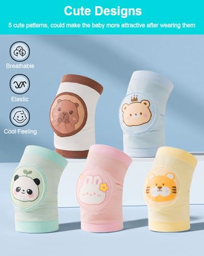 Baby Knee Pads for Crawling, 3 Pairs Breathable Knee Pads for Kids Toddler Knee Pad, Soft Baby Helmet for Crawling Walking, Rodilleras Para Bebe (Blue+Yellow+Brown)