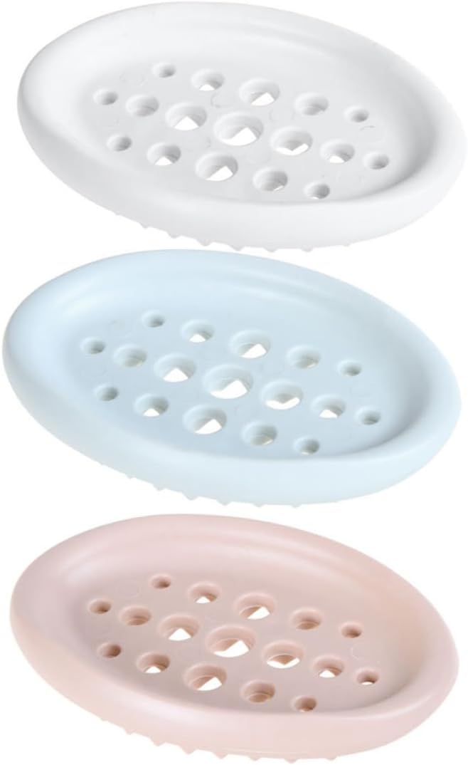 Cabilock Silica Gel Soap Holder Hollow Soap Dish Drying Tools Placing Rack with Drainage 3pcs for Home Shower Sink Use Random Color Random Color