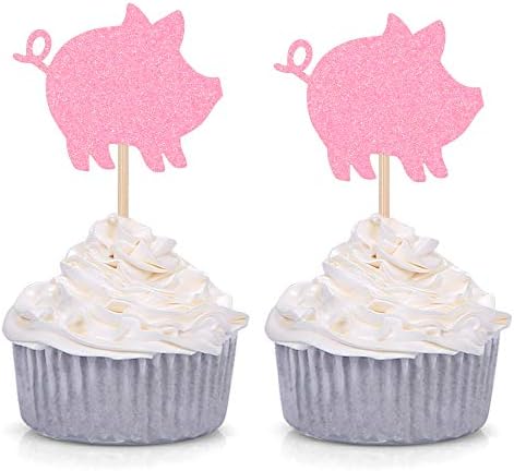 24 CT Pink Pig Cupcake Toppers Birthday Baby Shower Party Picks