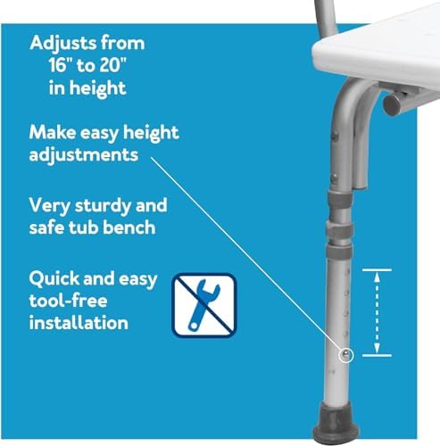 Carex Shower Bench and Shower Chair For Elderly and Disabled with Height Adjustable Legs, Tub Bench Converts to Right or Left Hand Entry, Shower Chair For Bathtub
