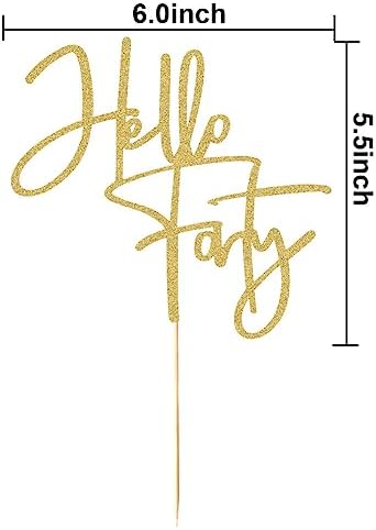 Hello Forty Cake Topper, Happy 40th Birthday Party Decorations, Gold Glitter