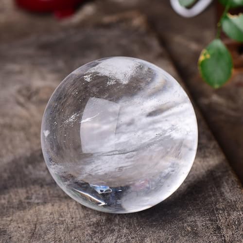 Natural Crystal Ball Sphere Melting Quartz Crystal Gemstone for Meditation, Divination Sphere, Home Decoration, Fengshui, Wicca and Energy Crystal Healing,White-3.2" Diameter