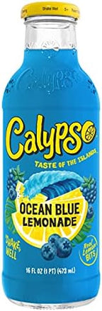 Calypso Lemonade, Ocean Blue Lemonade, Made with Real Fruit, 16 Fl Oz Glass Bottles (Pack of 12)