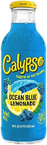 Calypso Lemonade, Ocean Blue Lemonade, Made with Real Fruit, 16 Fl Oz Glass Bottles (Pack of 12)