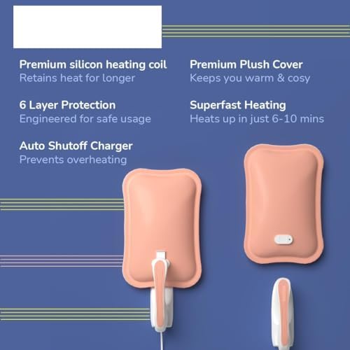 Premium Electric Hot Water Bag, Dual Insulation Silicon Technology, 6 Layers of Protection