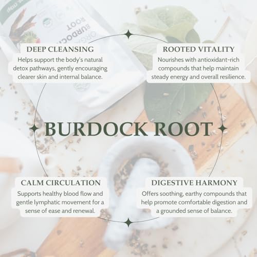 Organic Burdock Root 4 oz. (113g), USDA Certified Organic Burdock Root Herb Tea, Dried Bardana, Raiz De Bardana Tea, Cut & Sifted