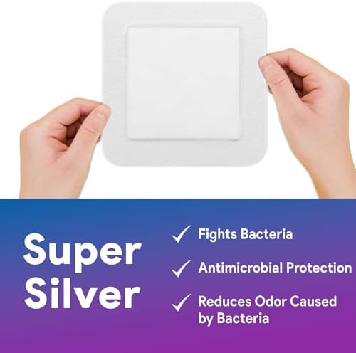 Bordered Foam Silver Dressings for Wound Care 6"x6" - 10 Ag Foam Dressings for Moderate to Heavy Wound Exudate - Highly Absorbent and Water Resistant