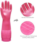 Bamllum 3 Pairs of Rubber Dishwashing Gloves for Kitchen and Household Cleaning – Long Cuff 15", Reusable, Flexible Long-lasting and Non-Slip (Red+Yellow+Green, Large)