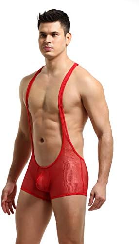 Men's Mesh Boxer Bodysuit Underwear Wrestling Singlet Bodysuit Athletic Supporters