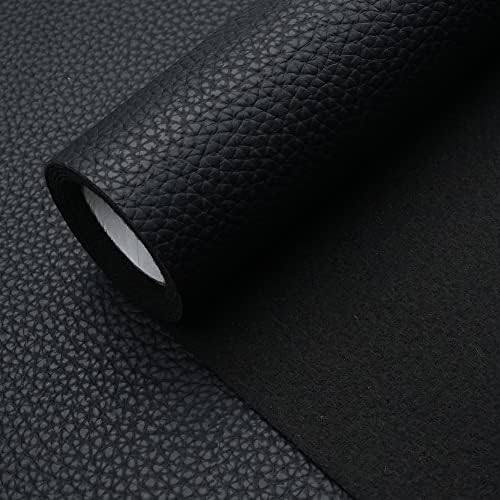 Black Litchi Texture PU Fabric Leather 11.8x53.14 Inch（30x135 CM） 1.13mm Thick Faux Synthetic Leather Material for Upholstery Crafts, DIY Sewings, Sofa, Handbag, Earrings, Hair Bows Decorations