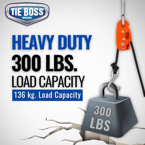 Tie Boss - 3/8 Inch, Heavy Duty, (300 lbs Working Load Limit), Weather Resistant, Tie Down, Rope Tightening System, (w/15 ft Rope) - Orange