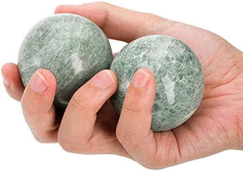 Lyellfe Set of 4 Marble Stone Baoding Balls, 2 Inch Meditation Balls with Box, Chinese Health Exercise Massage Ball for Hands, Stress Relief, Jade Green