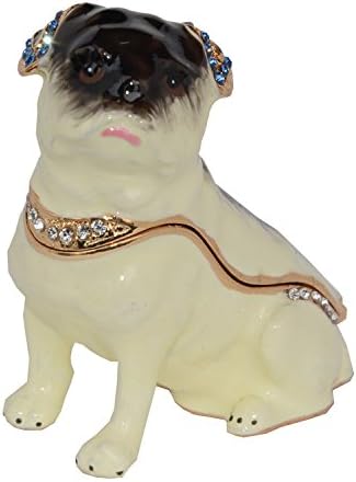 Pug Trinket Box Jewelry Box Hand Painted Decorative Box with Hinged Lid Ring Earring Holder Dog Figurine Collectible