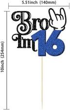 Ephlyn 1Pc Brother I'm 16 Cake Topper Glitter Star Happy 16th Birthday Cake Pick Bro I'm 16 Cake Decoration It's My 16th Birthday Decorations for Boys Cheers to 16 Years Old Party Supplies Blue