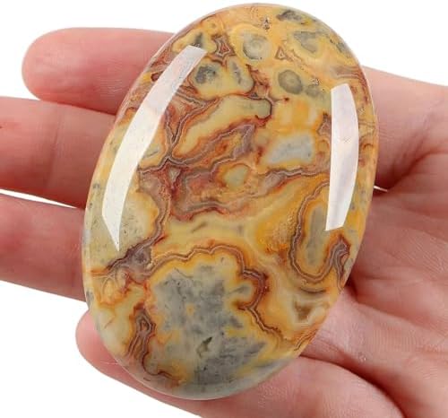 LAIDANLA Yellow Crazy Lace Agate 2.4" Large Palm Stone Healing Crystals Natural Gemstones Calming Effects Energy Balancing Reiki Polished Worry Stone Cleansing Protection 1PC