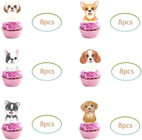 48Pcs Puppy Dog Cupcake Toppers for Boys Girls Kids Baby Shower Birthday Decorations
