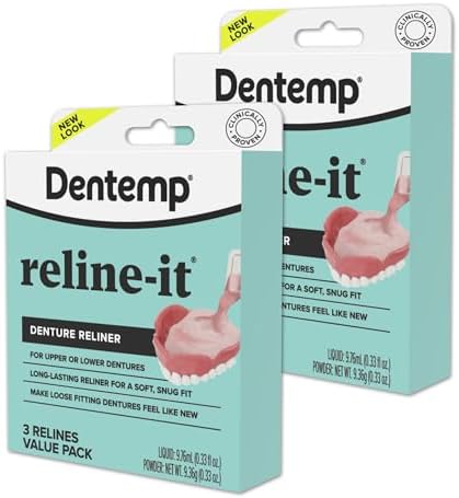 Dentemp Denture Reline Kit Value Pack - Advanced Formula Reline It Denture Reliner - Denture Kit to Refit and Tighten Dentures for Both Upper & Lower Denture (2 Pack (6 Relines))