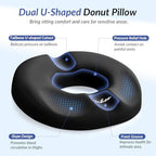 ZIKEE Dual U-Shaped Donut Pillow for Tailbone Pain, Hemorrhoid Pillow for Sitting with Pressure Relief Hole & Slope Design, Donut Seat Cushion for Coccyx, Postpartum & Post Surgery Sitting Relief