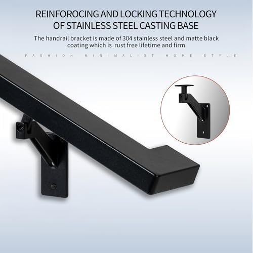 Handrails Kit for Indoor Stairs & Outdoor Stairs，Modern Aluminum Handrail Set,2" X1" Grab bar with ADA 90° wall Return end，Adjustable 304 Stainless Steel Brackets ADA (Matte Black, 3 FT)