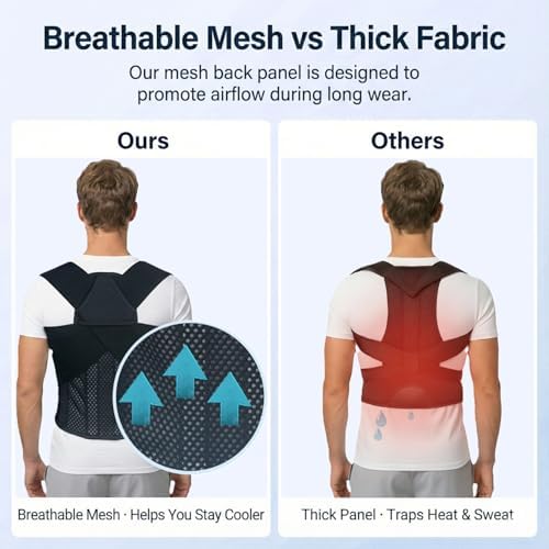 Back Posture Corrector Brace for Men & Women, Back-Anchored Shoulder Support, 3.1-Inch Wide Straps, Adjustable Upper Straightener & Lower Spine Support to Help Reduce Slouching, Wear Under Clothes
