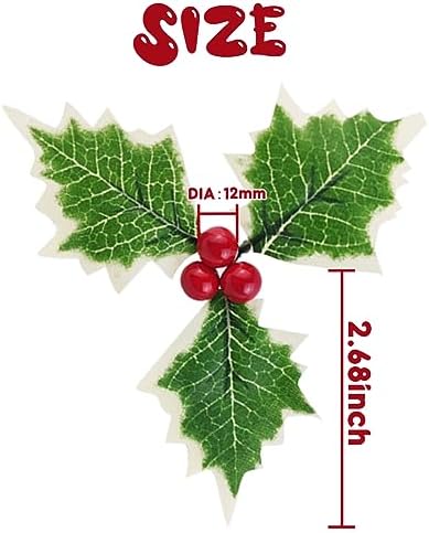 TIHOOD 300PCS Artificial Holly Berries with 100PCS Green Leaves rtificial Holly Leaves and Berries for Christmas Wreath Arrangement Cake Toppers Craft Wedding Party Home (Red)