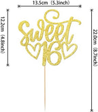 1 Pack Sweet Teenager 16 Cake Topper Glitter 16th Birthday Cake Pick for Cheers to 16 Years Old 16th Birthday Party Cake Decorations Supplies Gold