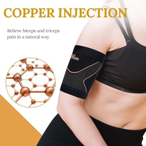Copper Bicep Tendonitis Brace, Bicep Compression Sleeve for Pain Relief, Bicep Brace for Men and Women Muscle Strains Tear Injury(Copper, X-Large)