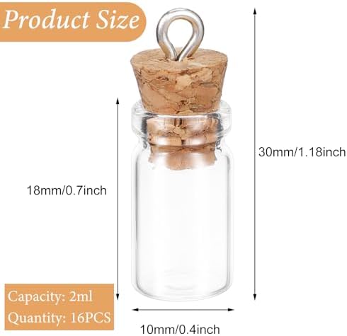 16PCS Small Glass Bottles With Cork Lids, 1ml Mini Wishing Bottles, Clear Decorative Bottle, Tiny Jars for Christmas, Halloween, Wedding Party Decorations, DIY Arts and Crafts (10x30mm/0.4x1.18Inch)