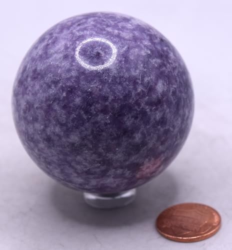2" Purple Lilac Lepidolite Carved Sphere Polished Natural Lithia Mica Collectible Gemstone Crystal Mineral Ball - Brazil + Stand (1PC)