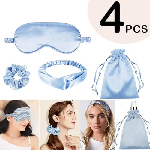 4Pcs Silk Sleep Masks Satin Eye Mask Silky Eyes Cover Blindfold Eyeshade Headband Scrunchies Pouch Bags Bridesmaid Gifts